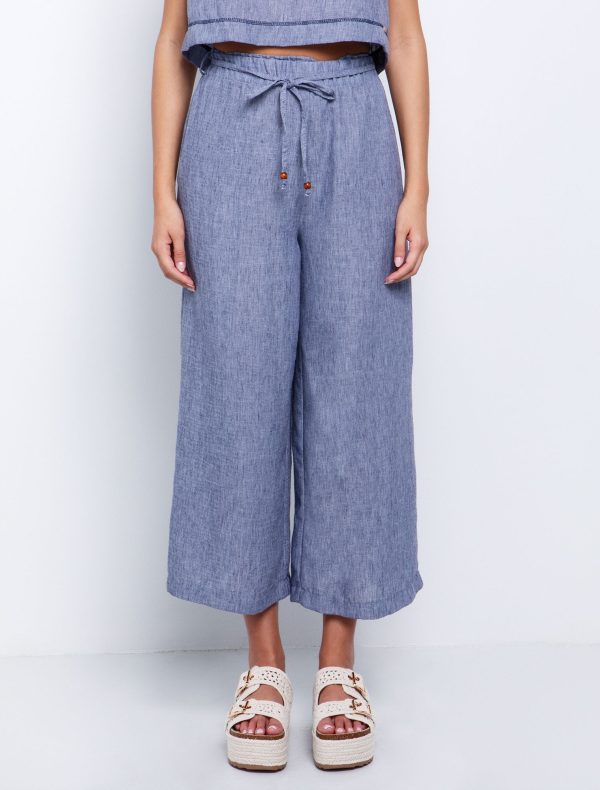 Toi&Moi Wide-leg παντελόνι με κορδόνι 20-5635-125-Brown/Καφέ