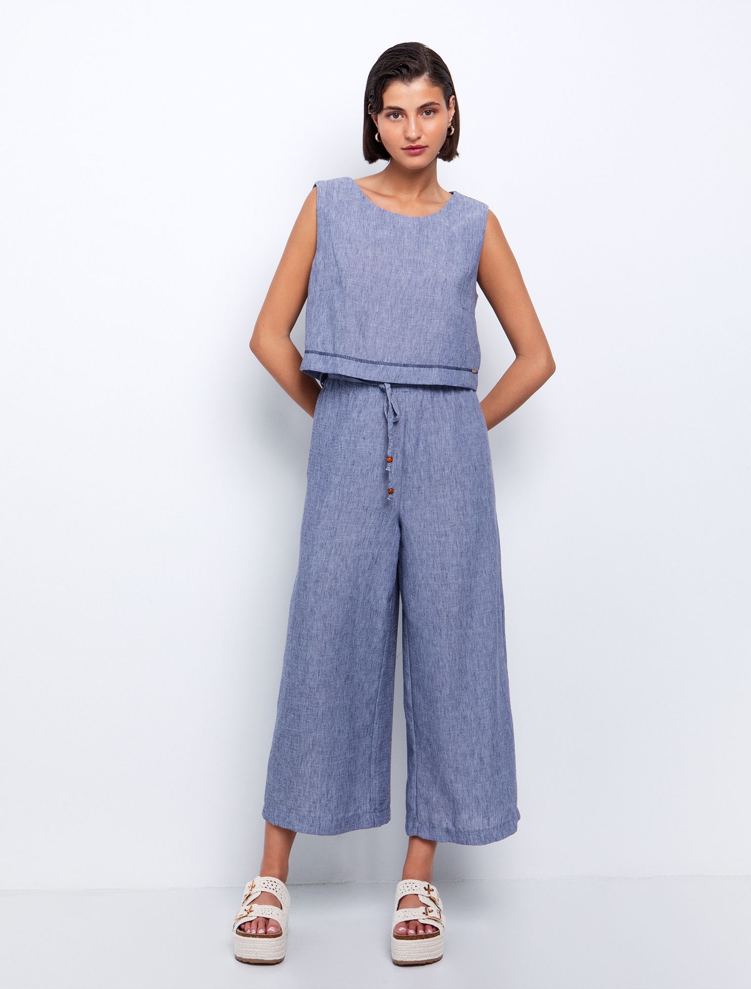 Toi&Moi Wide-leg παντελόνι με κορδόνι 20-5635-125-Blue/Μπλέ Toi&Moi Wide-leg παντελόνι με κορδόνι 20-5635-125-Blue/Μπλέ