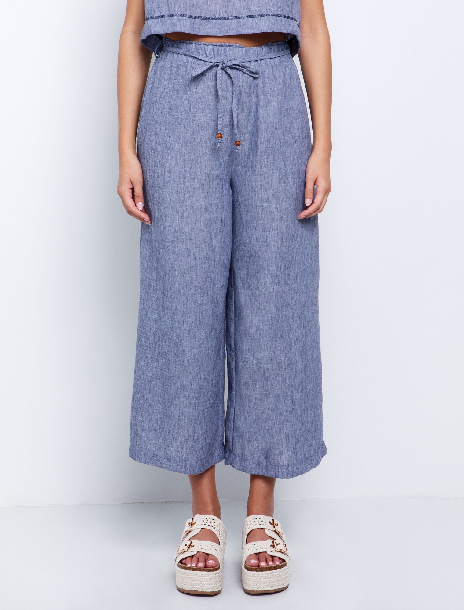 Toi&Moi Wide-leg παντελόνι με κορδόνι 20-5635-125-Blue/Μπλέ Toi&Moi Wide-leg παντελόνι με κορδόνι 20-5635-125-Blue/Μπλέ