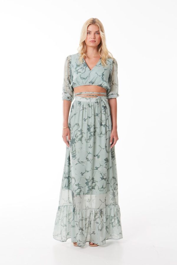 Toi&Moi AITANA SKIRT Μακριά Φαρδιά Φούστα από Φλοράλ Μουσελίνα MML25-01-02-005-GREEN/Πράσινο
