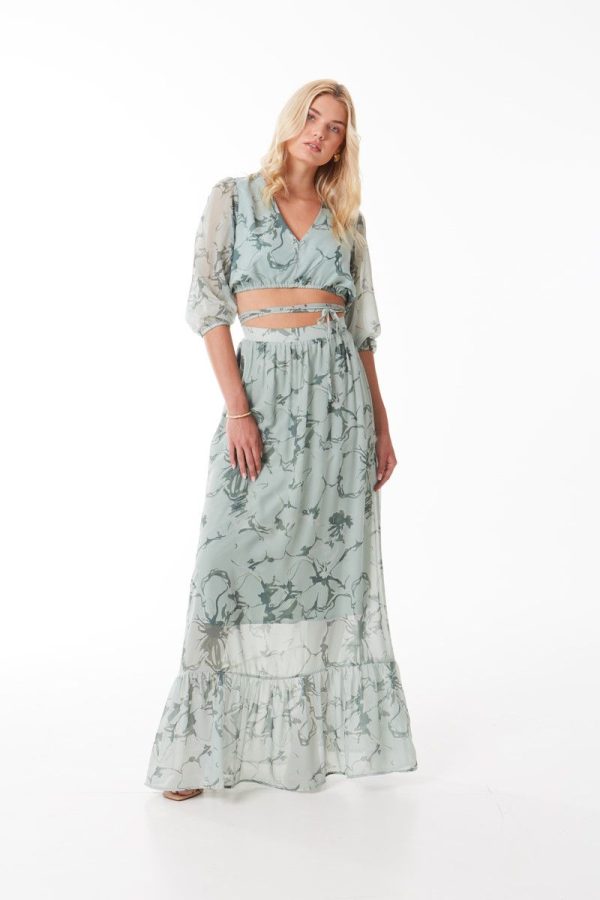 Toi&Moi AITANA SKIRT Μακριά Φαρδιά Φούστα από Φλοράλ Μουσελίνα MML25-01-02-005-GREEN/Πράσινο