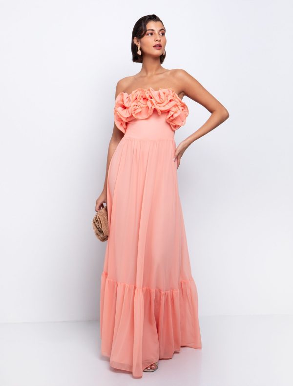 Toi&Moi Strapless φόρεμα με βολάν 50-6642-125-Peach/Ροδακινί