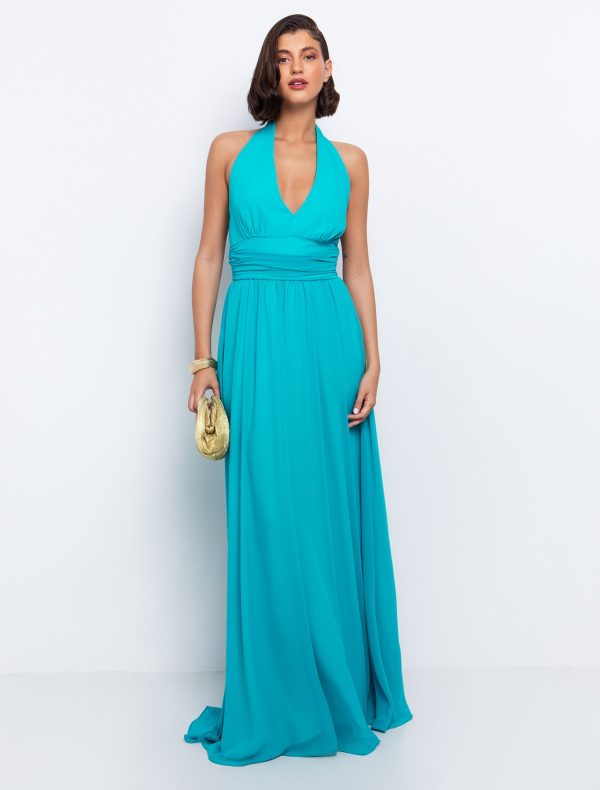 Toi&Moi Halter μάξι φόρεμα ντραπέ 50-6641-125-Emerald/Σμαραγδί
