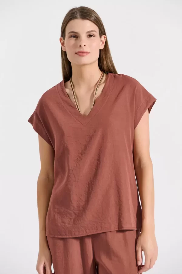 Bill Cost Μπλούζα με V λαιμόκοψη 10-350489-0-Brown/Καφέ