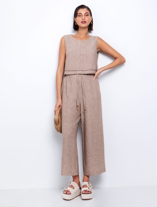 Toi&Moi Wide-leg παντελόνι με κορδόνι 20-5635-125-Brown/Καφέ