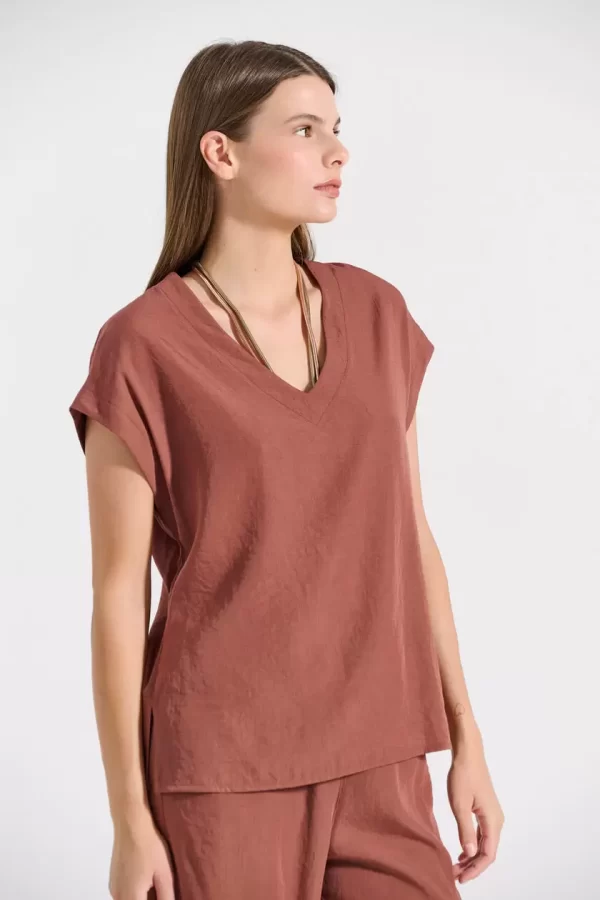 Bill Cost Μπλούζα με V λαιμόκοψη 10-350489-0-Brown/Καφέ