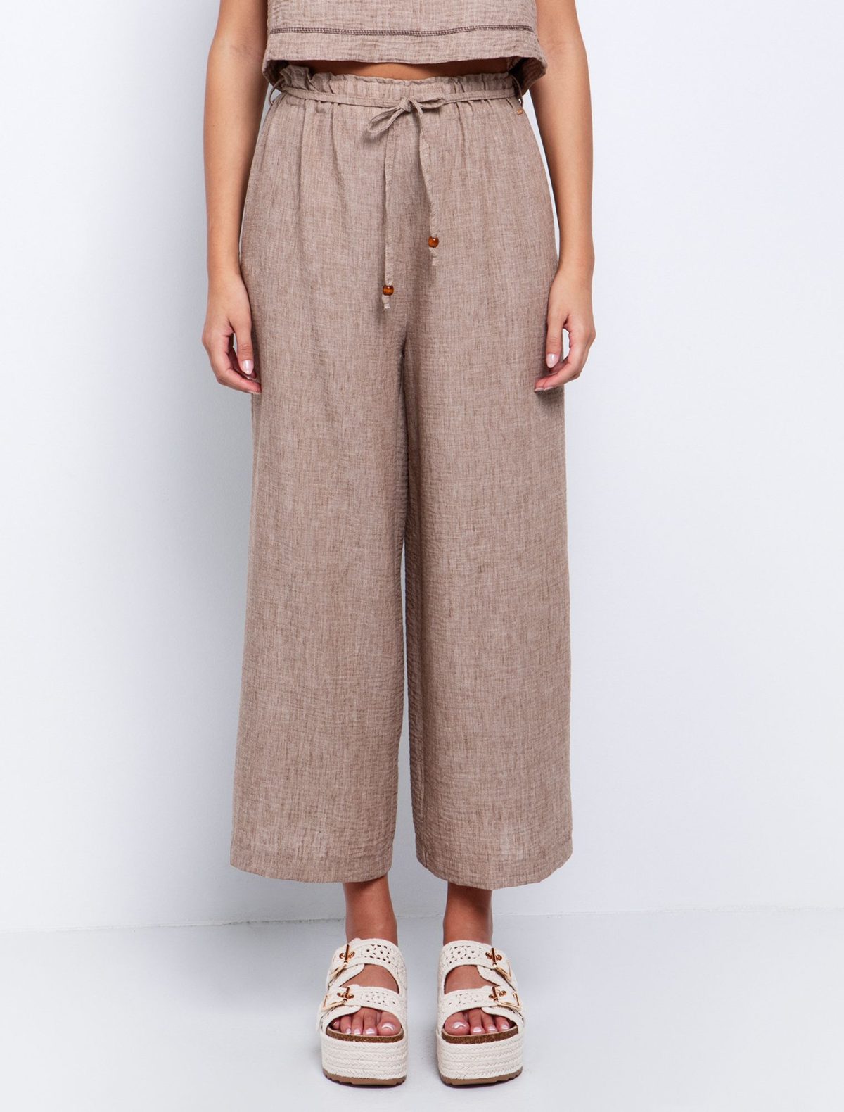 Toi&Moi Wide-leg παντελόνι με κορδόνι 20-5635-125-Brown/Καφέ