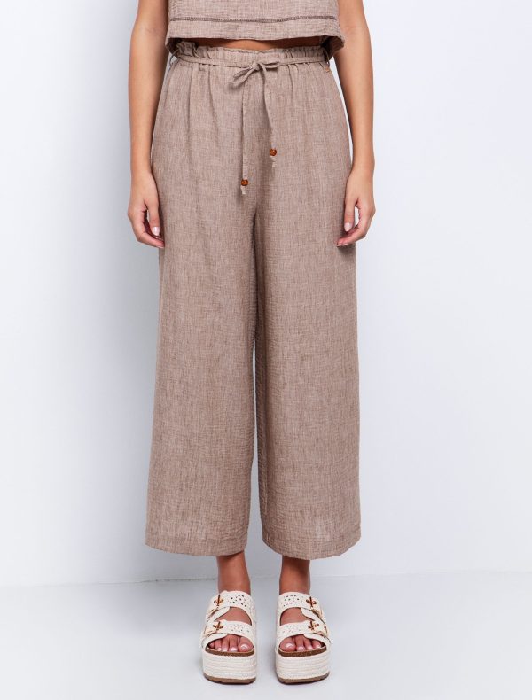 Toi&Moi Wide-leg παντελόνι με κορδόνι 20-5635-125-Brown/Καφέ