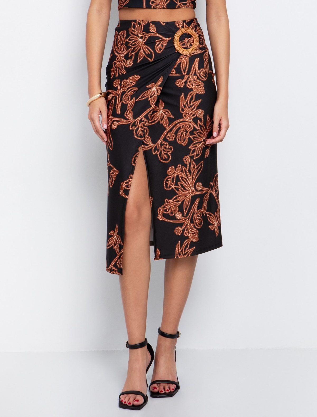 Toi&Moi Φλοράλ jersey φούστα με κρίκο 10-3936-125-Printed/Εμπριμέ