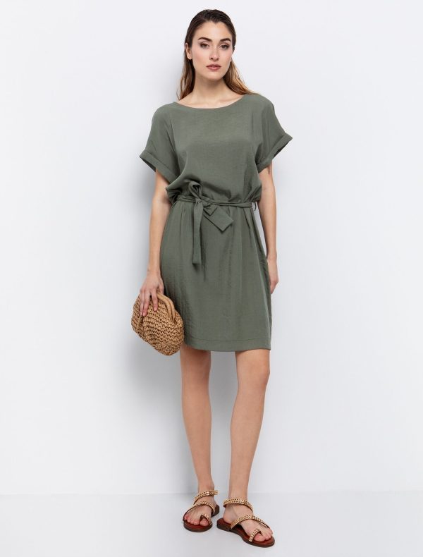 Toi&Moi Ριχτό φόρεμα με ζώνη 50-6515-125-Khaki/Χακί