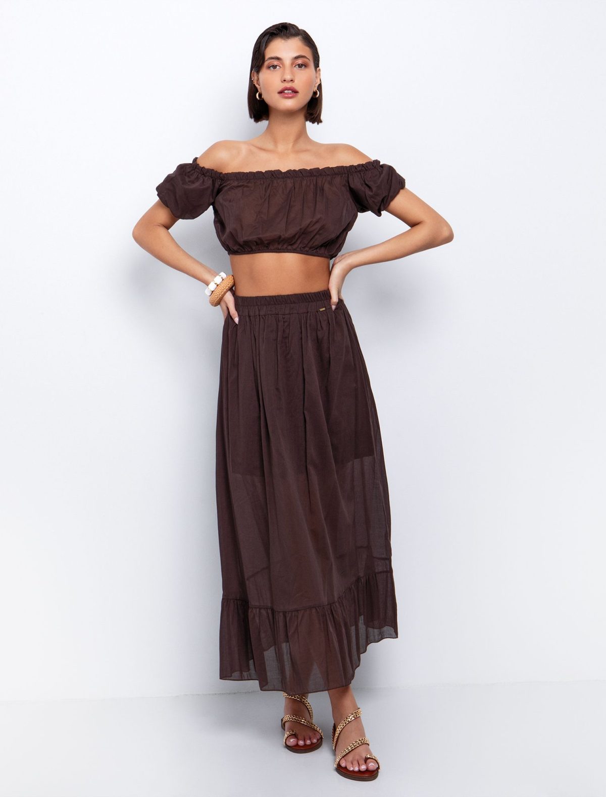 Toi&Moi Flowy φούστα midi 10-3964-125-Brown/Καφέ