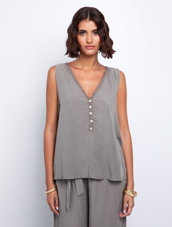 Toi&Moi Τοπ με crochet-V & κουμπιά 30-5560-125-Beige/Μπέζ