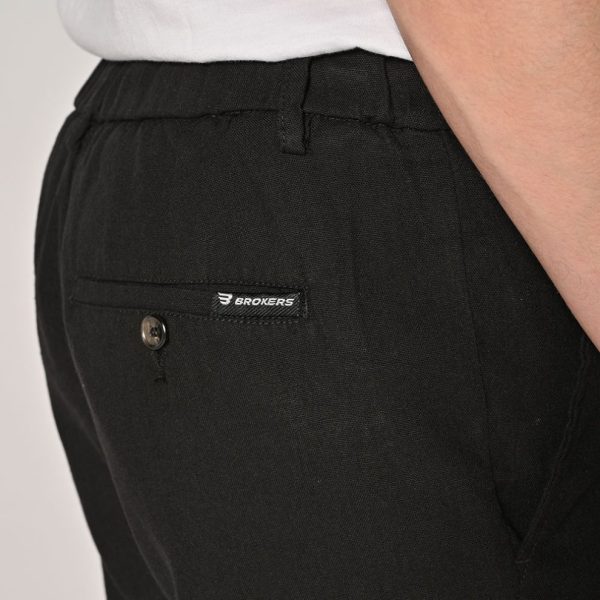 Brokers Παντελόνι Ανδρικό Λινό Brokers Carrot Fit 24014-108-482-BLACK/Μαύρο