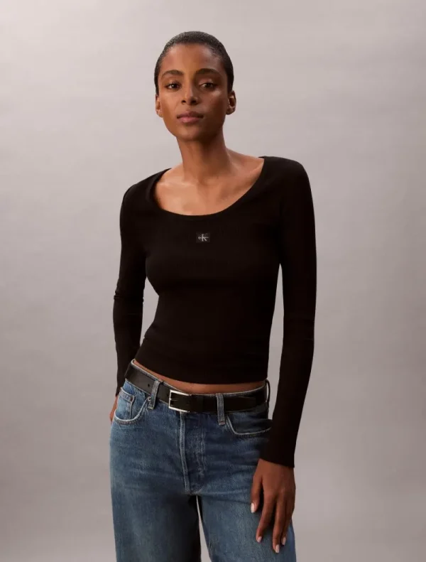 Calvin Klein Ριμπ Μακρυμάνικο Τοπ Από Βαμβάκι LV047D218G Black-Μαύρο Calvin Klein Ριμπ Μακρυμάνικο Τοπ Από Βαμβάκι LV047D218G Black-Μαύρο