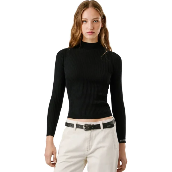 Pepe Jeans Γυναικείο Πουλόβερ Βαμβακερό Ζιβάγκο-PL7000026-Black/Μαύρο