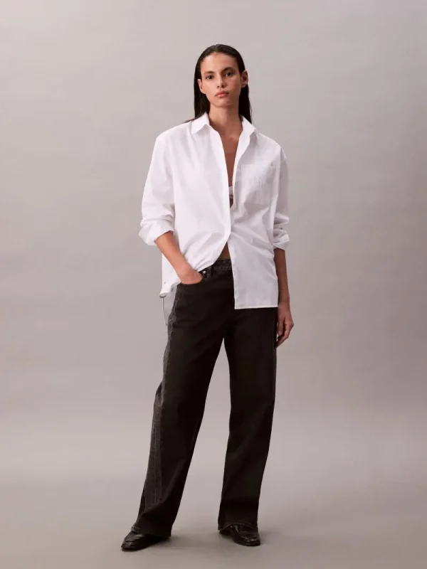 Calvin Klein Άνετο Πουκάμισο Από Ποπλίνα-LV047C143G-Brilliant White-Άσπρο