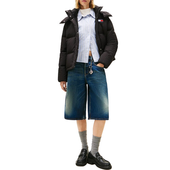 TOMMY JEANS Φουσκωτό Τζάκετ Alaska με Κουκούλα-DW0DW21623-Black/Μαύρο