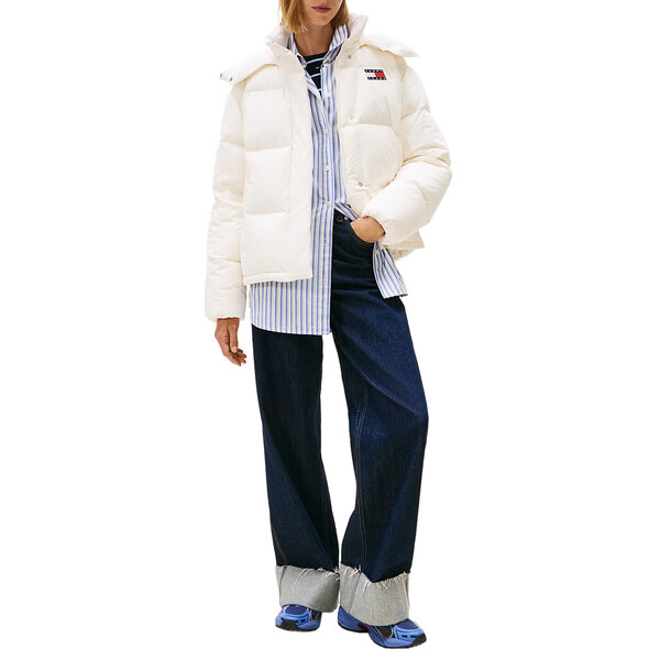 TOMMY JEANS Φουσκωτό Τζάκετ Alaska με Κουκούλα-DW0DW21623-Ancient White