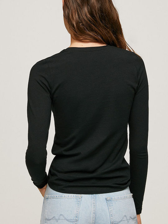 Pepe Jeans New Virginia Γυναικεία Μπλούζα Βαμβακερή Μακρυμάνικη PL505203-Black/Μαύρο