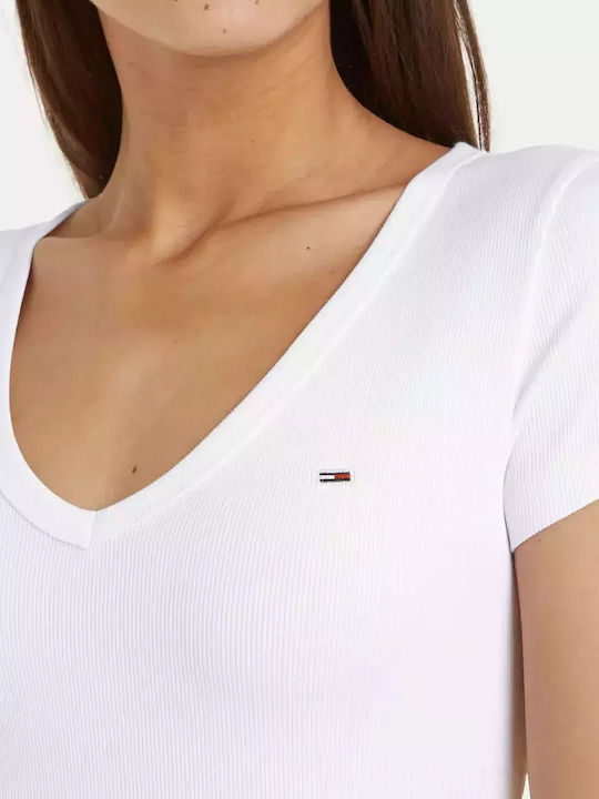 TOMMY JEANS Essential T-Shirt Σε Slim Γραμμή Με V-DW0DW17385-White/Άσπρο