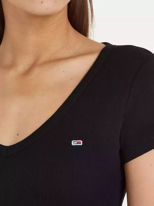 TOMMY JEANS Essential T-Shirt Σε Slim Γραμμή Με V-DW0DW17385-Black/Μαύρο