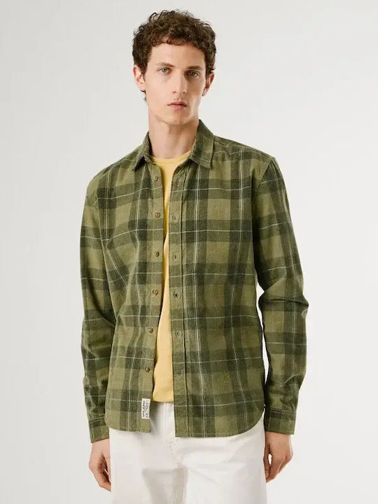 Pepe Jeans Μακρυμάνικo Κοτλέ Πουκάμισο σε Κανονική Γραμμή PM3090833-GREEN-Καρό Χακί