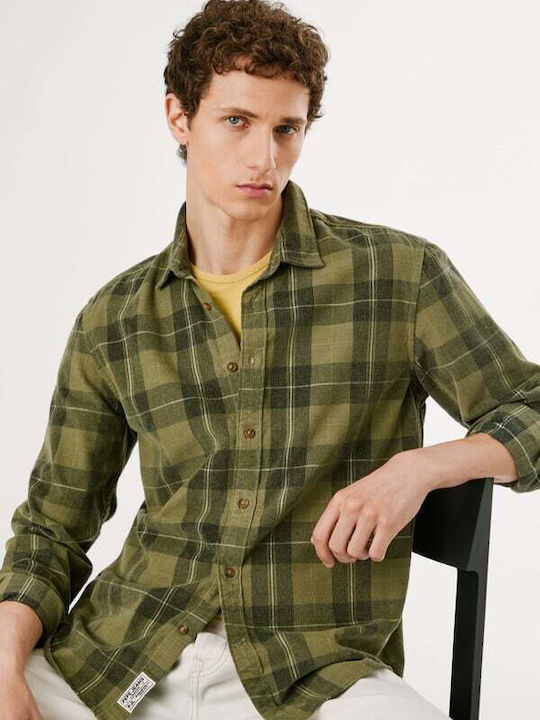 Pepe Jeans Μακρυμάνικo Κοτλέ Πουκάμισο σε Κανονική Γραμμή PM3090833-GREEN-Καρό Χακί
