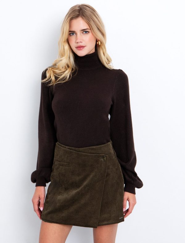 Toi&Moi Πλεκτή μπλούζα με puff μανίκι 70-4879-225-Brown/Καφέ