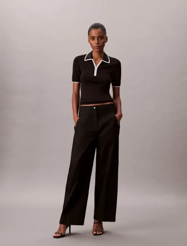 Calvin Klein Παντελόνι Με Ρίγα Λογότυπο Από Βαμβακερό Twill-LV044D612G-Black/Mαύρο