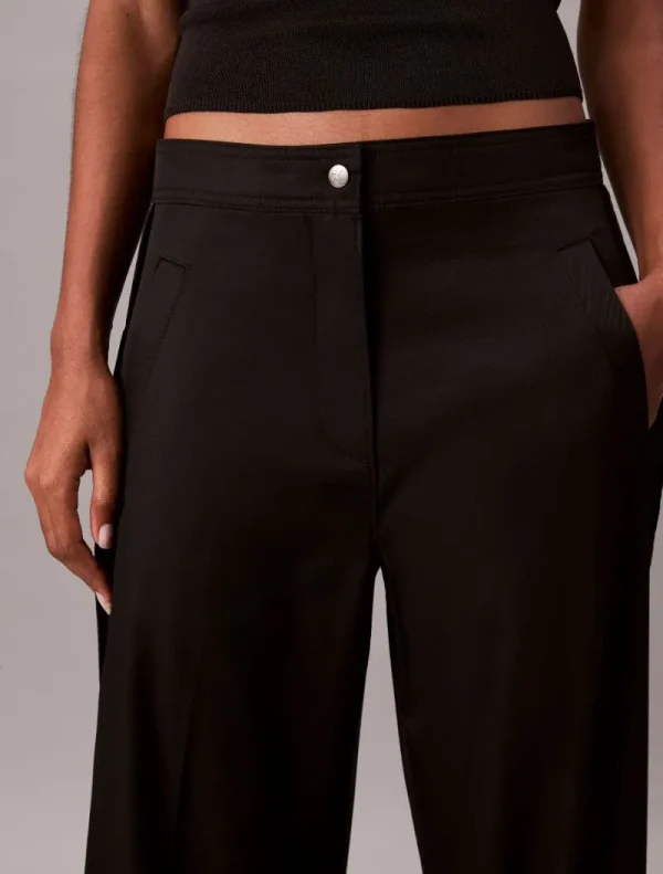 Calvin Klein Παντελόνι Με Ρίγα Λογότυπο Από Βαμβακερό Twill-LV044D612G-Black/Mαύρο