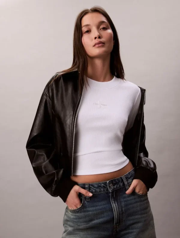 CALVIN KLEIN-Μακρυμάνικο T-Shirt Με Λογότυπο-LV047A803G-Brilliant White Foil