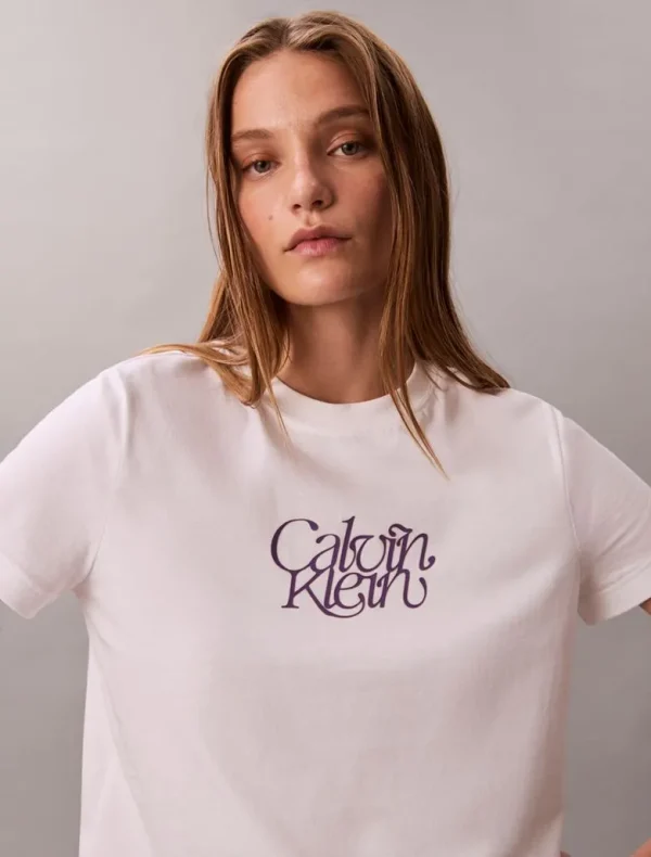 Calvin Klein T-Shirt Σε Slim Γραμμή Με Λογότυπο-LV047D210G-Brilliant White-Άσπρο