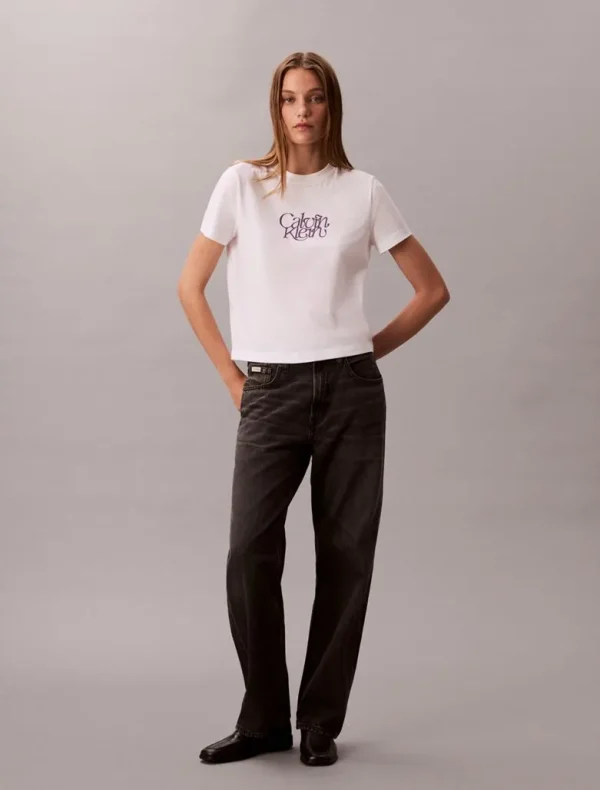 Calvin Klein T-Shirt Σε Slim Γραμμή Με Λογότυπο-LV047D210G-Brilliant White-Άσπρο