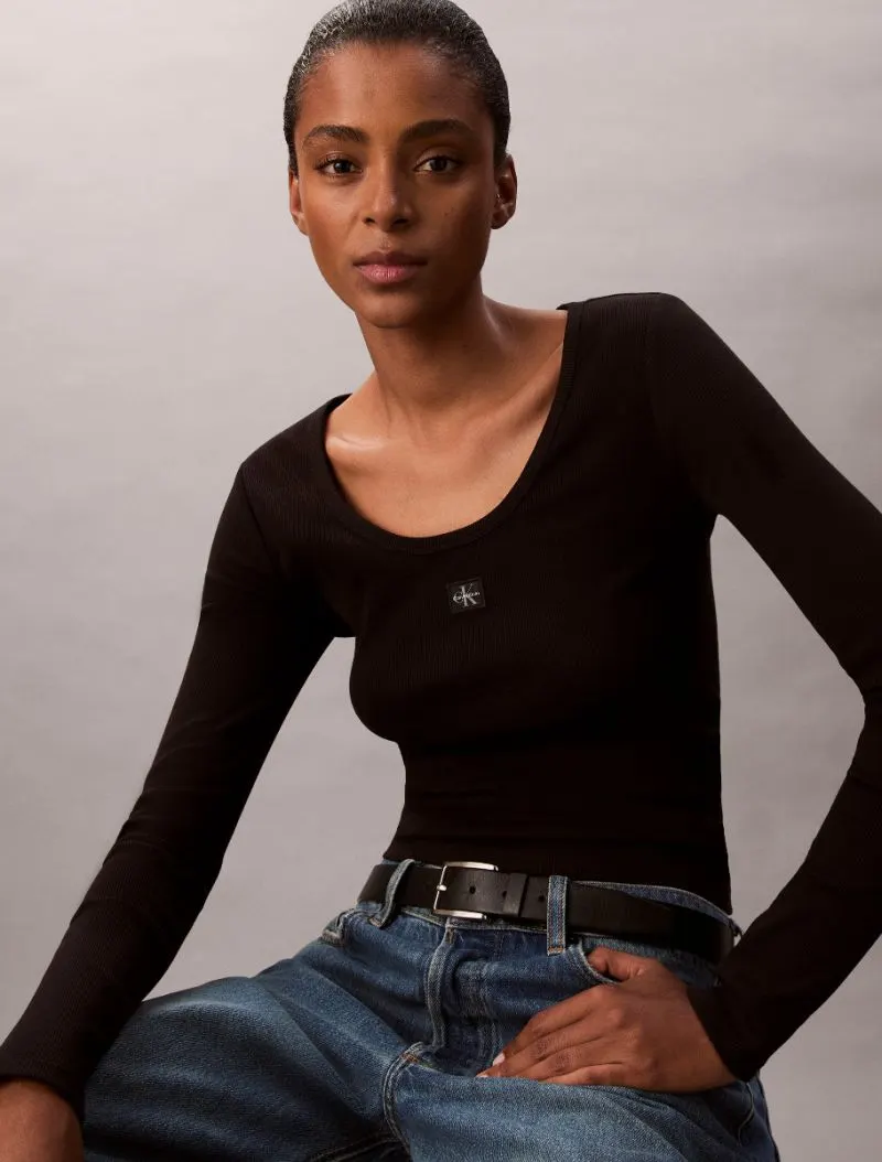 Calvin Klein Ριμπ Μακρυμάνικο Τοπ Από Βαμβάκι-LV047D218G-Black-Μαύρο Calvin Klein Ριμπ Μακρυμάνικο Τοπ Από Βαμβάκι-LV047D218G-Black-Μαύρο