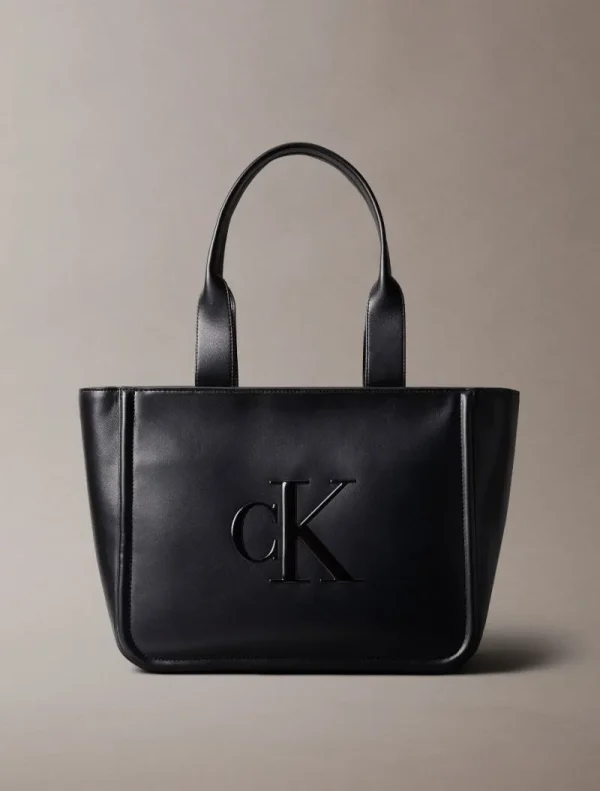 Calvin Klein Τσάντα Tote Με Ανάγλυφο Μονόγραμμα-LV04F3218-Black/Mαύρο