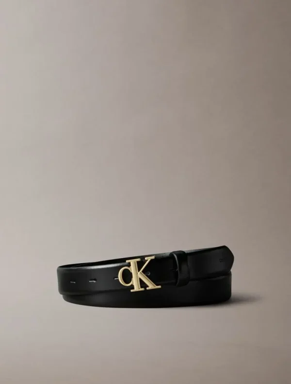 Calvin Klein Δερμάτινη Ζώνη Με Λογότυπο Και Ανάγλυφο Φινίρισμα-LV04F7054G-BLACK/ANTIQUE LIGHT GOLD Μαύρο