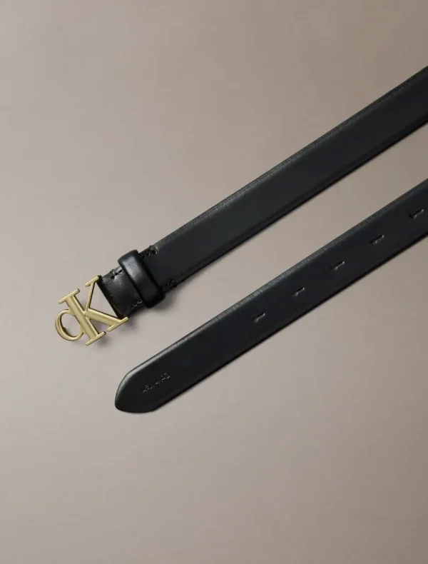 Calvin Klein Δερμάτινη Ζώνη Με Λογότυπο Και Ανάγλυφο Φινίρισμα-LV04F7054G-BLACK/ANTIQUE LIGHT GOLD Μαύρο