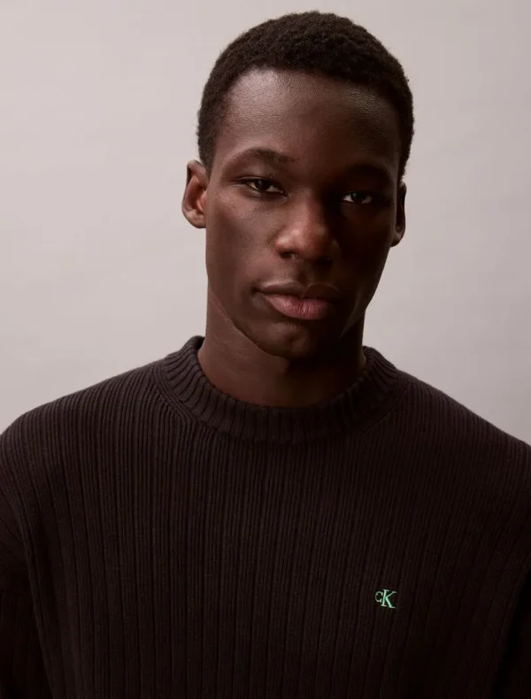 Calvin Klein Ριμπ Βαμβακερό Πουλόβερ Με Μονόγραμμα-LV04RD314G-Black/Μαύρο