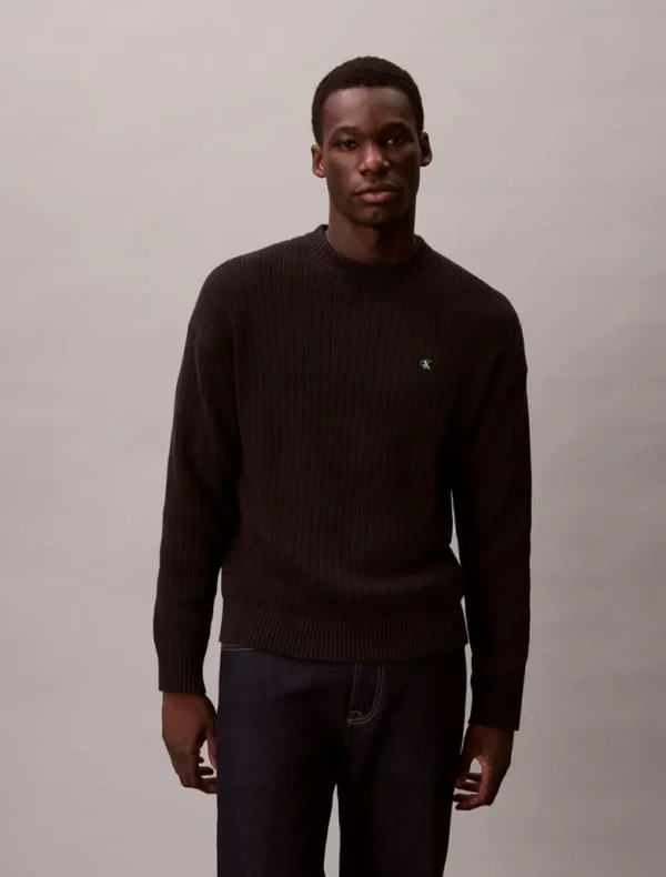 Calvin Klein Ριμπ Βαμβακερό Πουλόβερ Με Μονόγραμμα-LV04RD314G-Black/Μαύρο