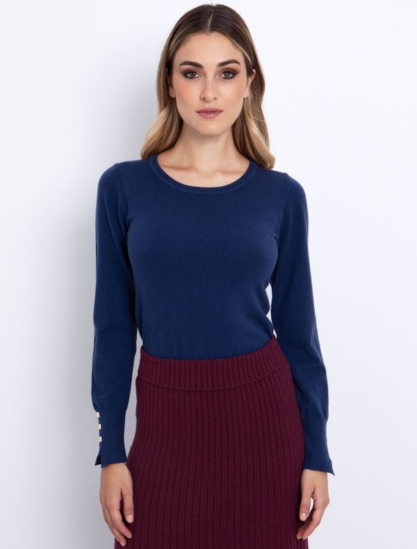 Toi&Moi Basic πλεκτή μπλούζα στρογγυλή λαιμόκοψη 70-4817-225-Blue Navy/Mπλέ Navy