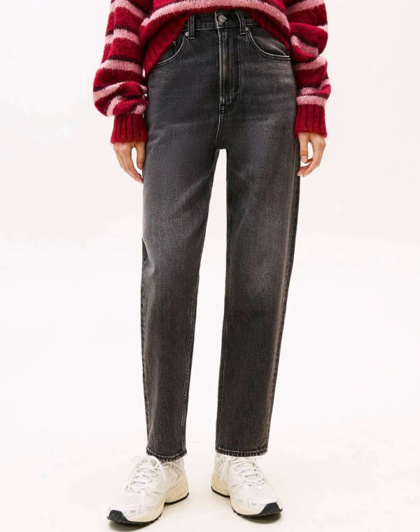 TOMMY JEANS Ψηλόμεσο Mom Τζιν Σε Tapered Γραμμή-DW0DW21812-Denim Black/Μαύρο