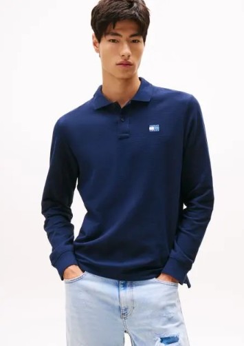 TOMMY JEANS Μακρυμάνικη Μπλούζα Πόλο Σε Κανονική Γραμμή-DM0DM22125-Dark Night Navy, Μπλε
