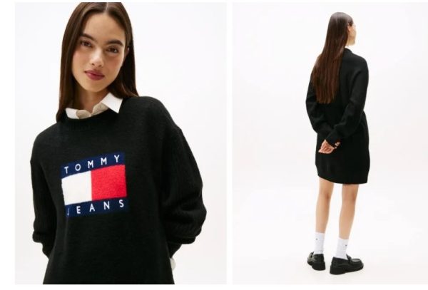 TOMMY JEANS Μίνι Πλεκτό Φόρεμα Με Σήμα Tommy-DW0DW21462-Black Htr/Μαύρο