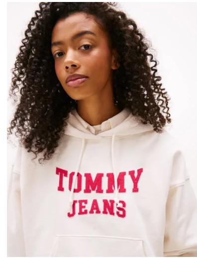 TOMMY JEANS Varsity Hoody Σε Boxy Γραμμή Με Appliqué Λογότυπο-DW0DW21598-Ancient White/Λευκό