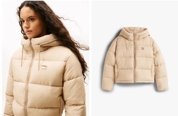 TOMMY JEANS Αδιάβροχο Ριμπ Φουσκωτό Τζάκετ Με Κουκούλα-DW0DW21625-Malted Milk/Κρέμα