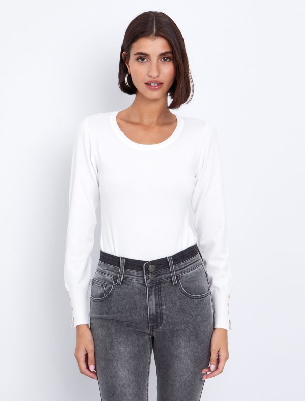 Toi&Moi Basic πλεκτή μπλούζα στρογγυλή λαιμόκοψη 70-4817-225-Off White/Υπόλευκο