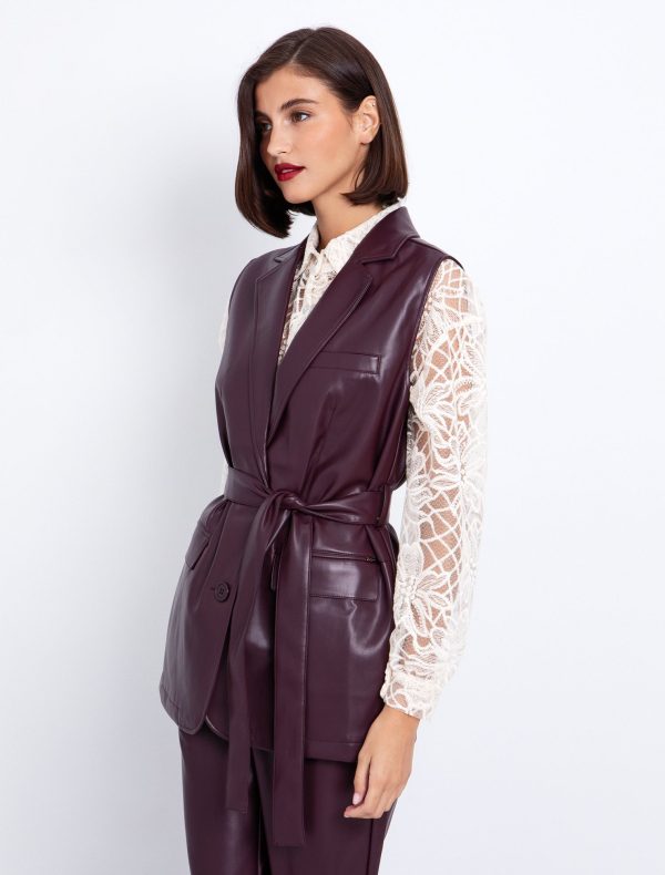 Toi&Moi Δερματίνη γιλέκο με ζώνη 40-0803-225-Damascene/Δαμασκηνί