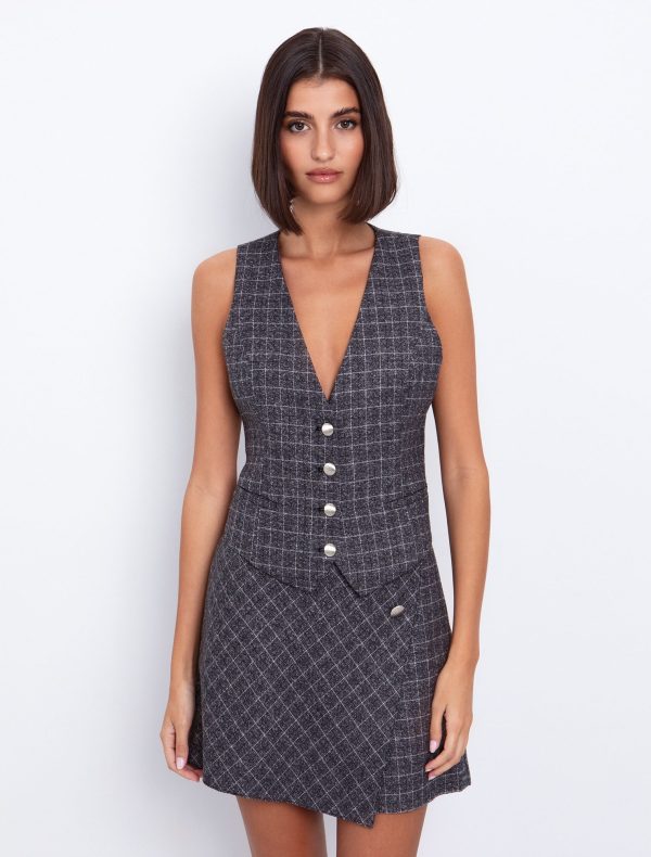 Toi&Moi Καρώ γιλέκο με V 40-0825-225-Plaid/Καρώ