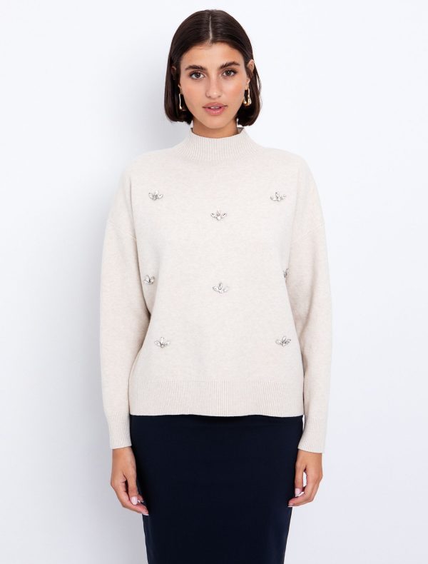 Toi&Moi Πλεκτή μπλούζα με απλικέ κρύσταλλα 70-4875-225-Grey/Γκρί