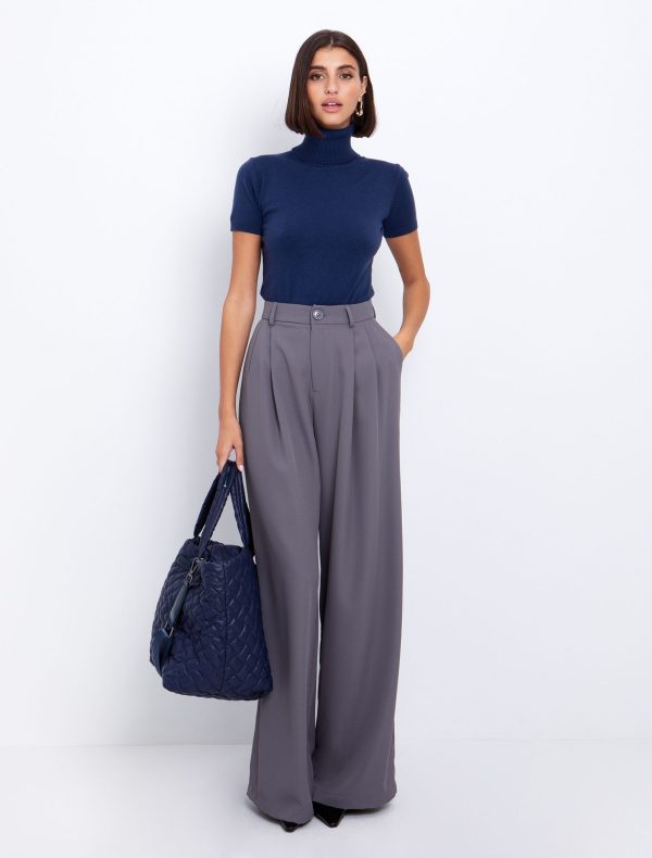 Toi&Moi Wide leg παντελόνι με πιέτες 20-5718-225-Grey/Γκρί